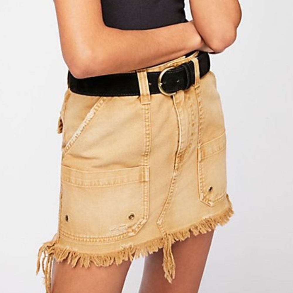 Free people distressed yellow cut off mini skirt